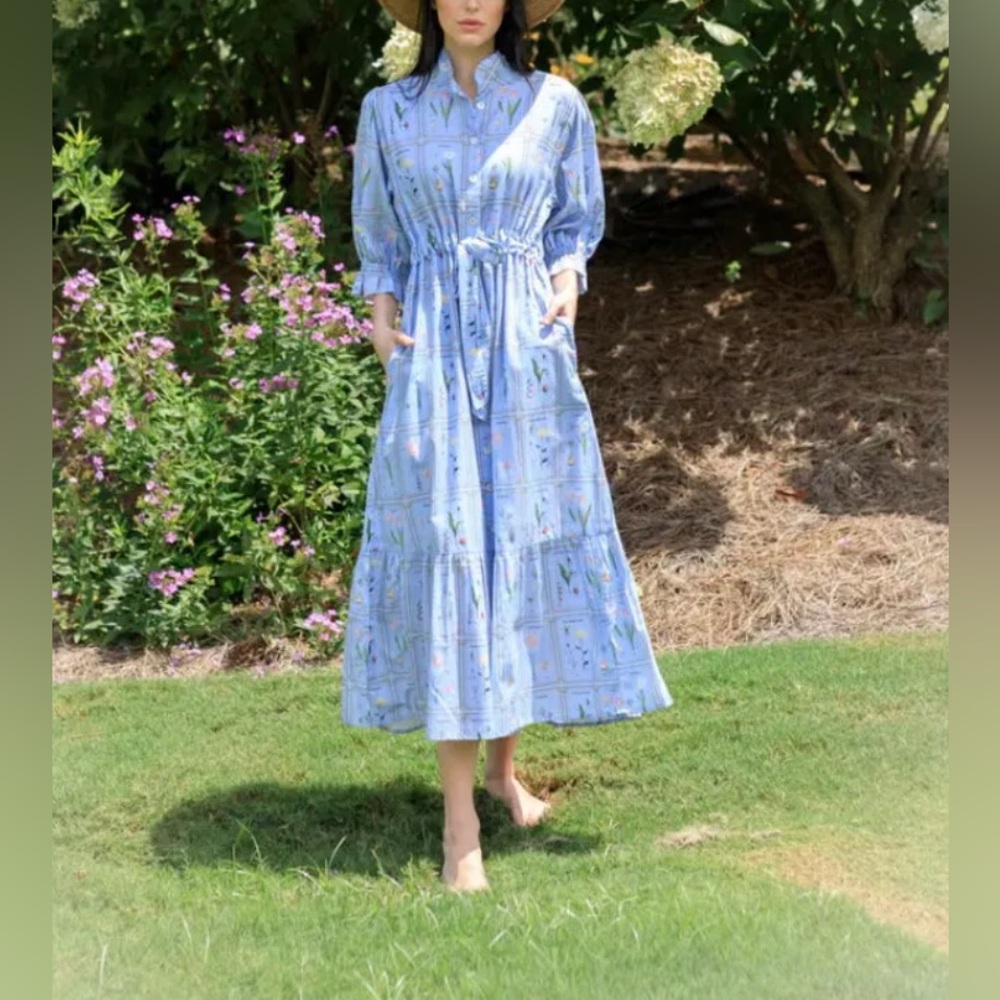 Holly Shae Blue Floral Maxi Dress EUC, botanical library Catherine